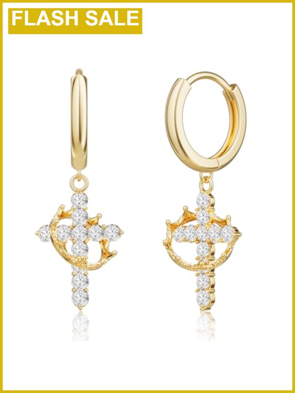 14K Gold Plated Cross Earrings Drop Dangle for Women